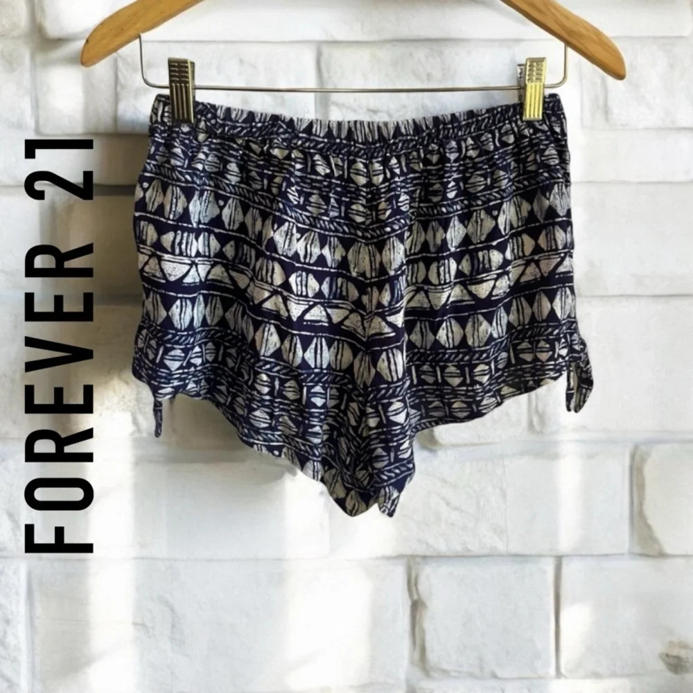 Forever 21 Indigo Tribal Boho Print Side Tie Shorts, M